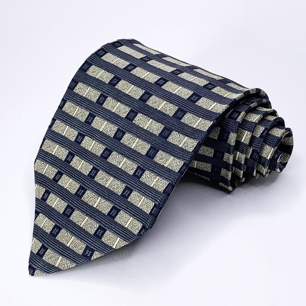 Bespoke Tie Silver/Blue Silk Geometric Pattern